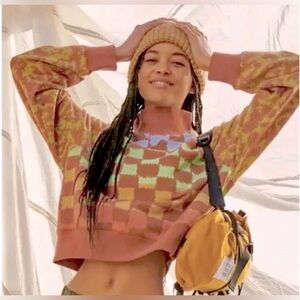 Free People Movement Checker Crop Sweatshirt in Multicolor, XS